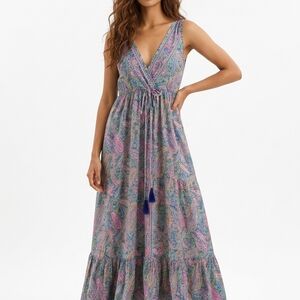 Elegant Paisley Maxi Dress - Blue and Pink Size Small/Med
